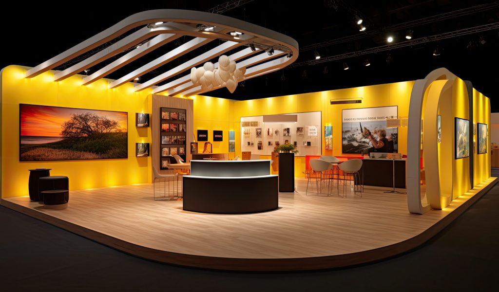 Empty Exibition Trade Fair Stand ready to receive brands and advertisements.